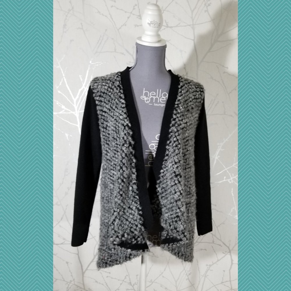 Club Monaco Black Gray Fuzzy Textured Open Front Roanna Cardigan